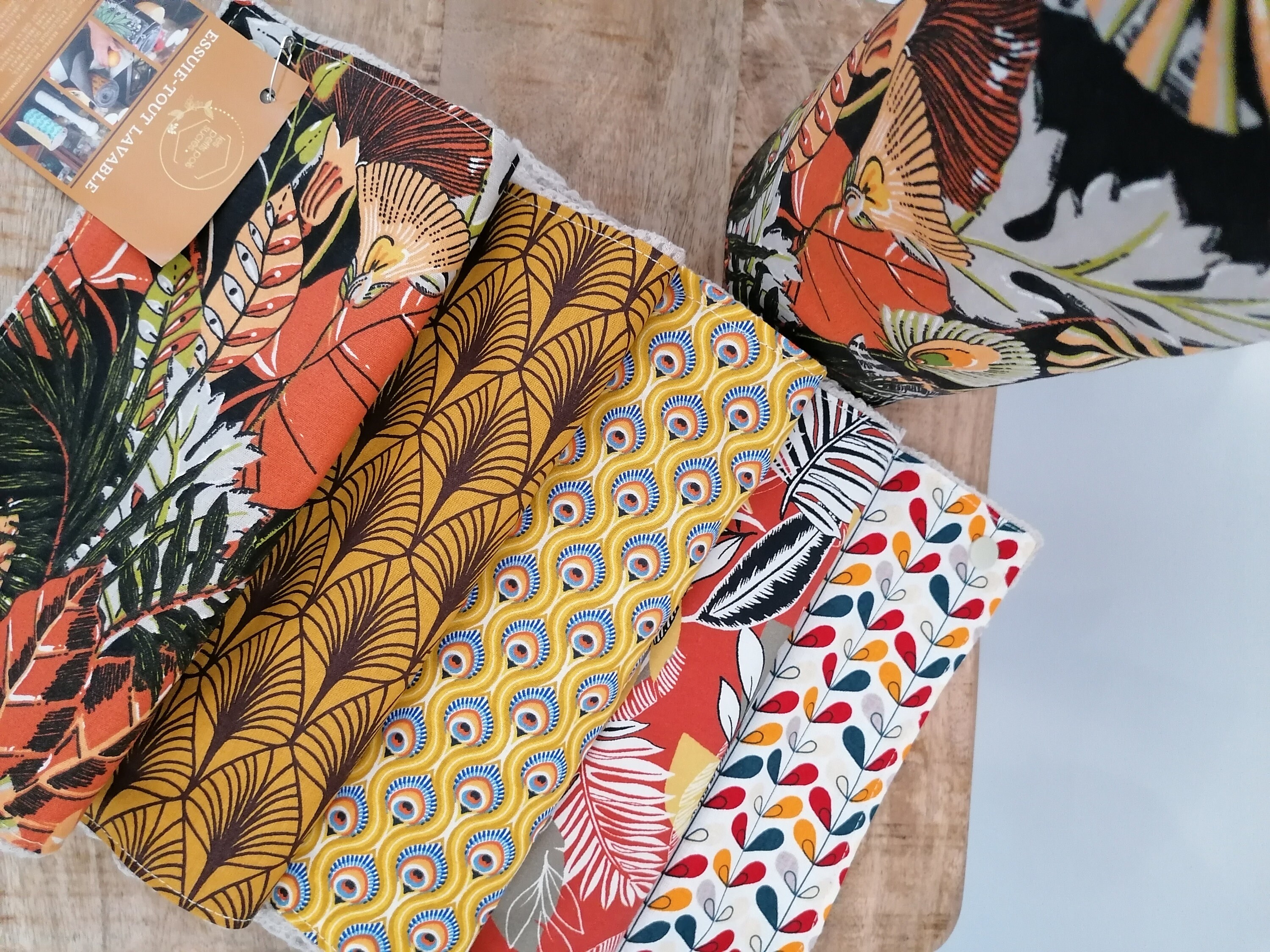 Rouleau Essuie Tout Lavable Tons Orange Moutarde 10 Feuilles