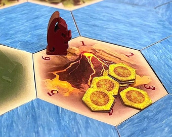 TABLETOP MONTHLY Awaken the Dragon Volcano Hex Scenario compatible with Catan's Settlers of Catan, Seafarers, and Catan Expansions