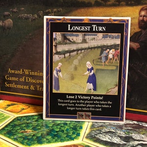 TTM Longest Turn Game Card compatible with Catan's Settlers of Catan, Seafarers and Catan Expansions