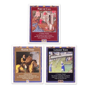 Set van 3 bonusvervangingskaarten: Longest Turn, Master Thief en Port of Call, compatibel met Catan's Kolonisten van Catan en Catan-uitbreidingen