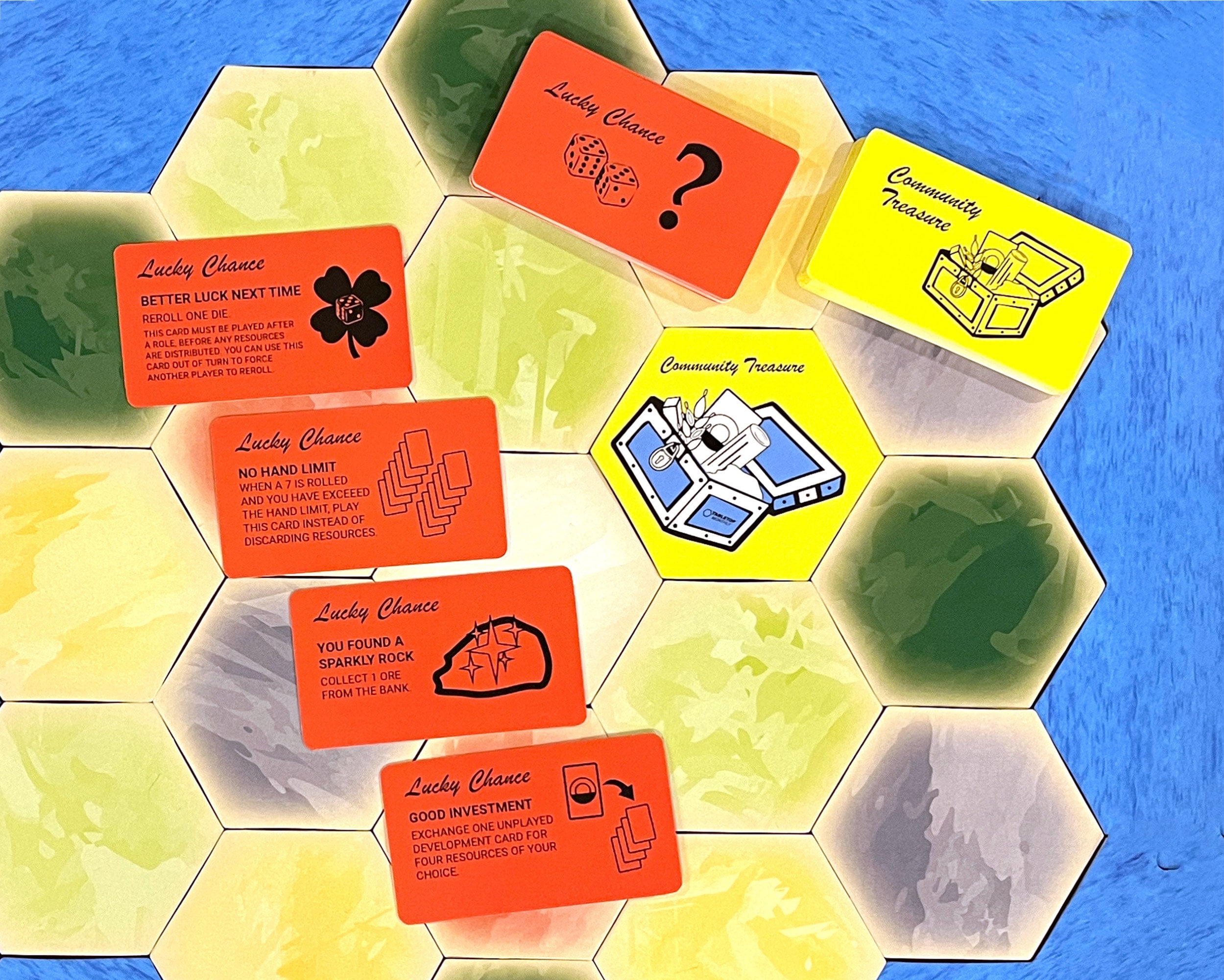 ラッキーチャンスとコミュニティトレジャーシナリオヘックスとカード拡張はカタンの開拓者とモノポリーと互換性があります - Etsy 日本