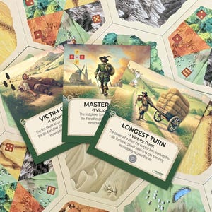 Victim Card, Longest Turn, Master Thief compatible with Catan 6th Edition and Catan Expansions Board Game Replacement Pieces
