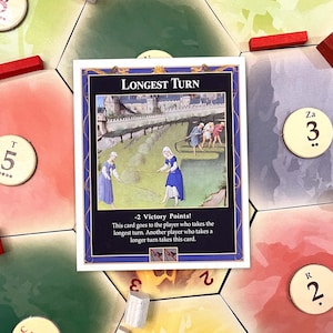 Cartão de jogo TTM Longest Turn compatível com Catan's Settlers of Catan, Seafarers e Catan Expansions