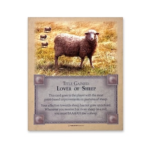 TTM Lover of Sheep Title Gained Card compatible with Catan's Settlers of Catan 5th Edition and Catan Expansions
