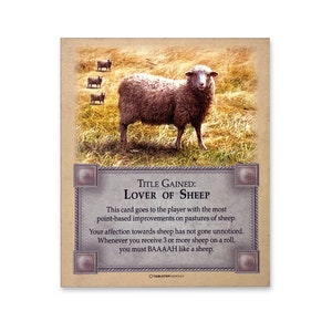 TTM Lover of Sheep Title Gained Card compatible with Catan's Settlers of Catan 5th Edition and Catan Expansions