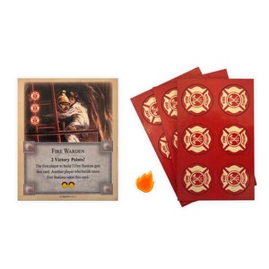 Scenario Firestorm Wildfire con gettoni, Meeple del fuoco e carta VP bonus, compatibile con i Coloni di Catan