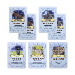 Carte sostitutive delle Meraviglie del Mondo compatibili con Catan's Settlers of Catan Seafarers e Catan Expansion
