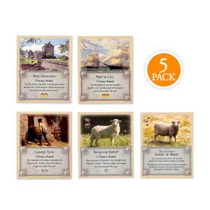 TTM 5-pack: langste bocht, schapenliefhebber, hout voor schapen, meest ontwikkeld en haven, compatibel met Catan's Kolonisten van Catan-uitbreidingen