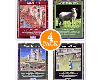 TTM 4 Pack:Longest Turn, Wood for Sheep, Most Developed & Port of Call compatible with Catan's Settlers of Catan and Expansions