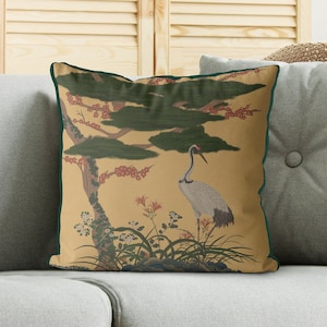 Chinoiserie pillow covers - Crane Garden 2 on Calico Gold - chinoiserie cushion, oriental decor, asian decor, designer throw pillows