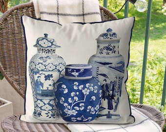 Dekokissen Chinoiserie Blau und Weiß Dekokissen Hamptons style Dekokissen Dekokissen Asiatische Dekokissen Asiatische Vasen