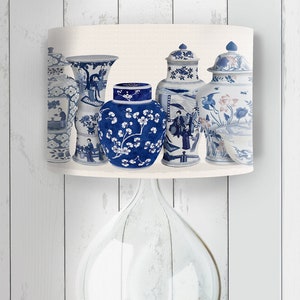 Chinoiserie lamp shade, chinese decor, blue and white Oriental lampshade, hampton style decor, table lamp shade living room lamp shade