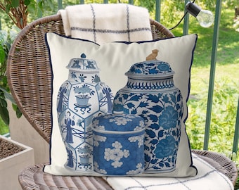 Chinoiserie Ginger Jar Kissenbezug: Blau & Weiss Asiatisches Dekor