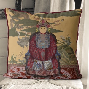 Chinoiserie pillow covers - Chinese Ancestor Portrait cushion cover - Empress 1 in Red - Chinoiserie decor