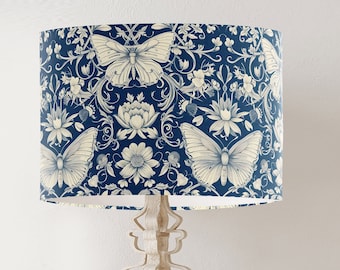 William Morris Style Lampshade, Butterfly Lamp Shade Cream on Navy