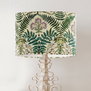 William Morris style lampshade, Victorian Style fern pattern, large fabric handmade printed drum lamp shade, botanical country home decor