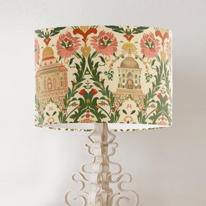 William Morris style lampshade, Colourful Floral Palace pattern, large fabric handmade printed drum lamp shade, country home decor