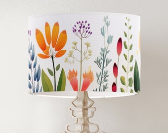Modern Floral Drum Lampshade, Scandinavian Folk Art Print