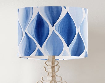 Blue & White Fabric Drum Lampshade, Hamptons Coastal Style
