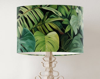 Green Palm Leaf Lampshade, Tropical Monstera Botanical Decor