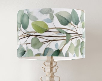Green and white Eucalyptus floral drum lampshade, printed lamp shade, scandinavian style, large fabric botanical lampshade spring GARLAND1