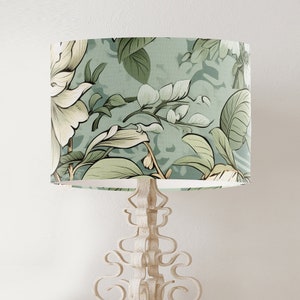 William Morris style Sage Green Floral Lamp shade, Modern Fresh Design, Handmade Printed fabric drum lampshade for table or pendant