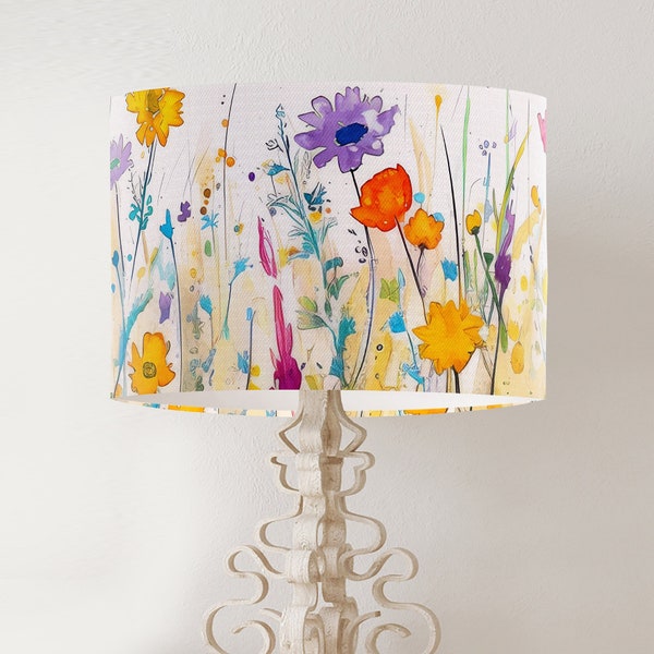 Colorful Floral drum lamp shade, pretty printed fabric table lampshade, large handmade botanical lampshade for spring bedroom, ISABELLE