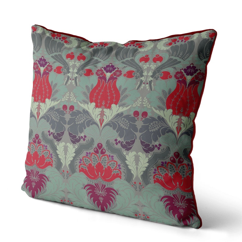 Red Grey and Green Pillow Cover Art Deco Style Pillow Cover Etsy UK