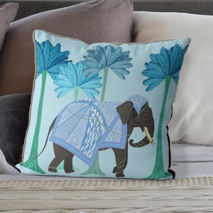 Elephant Pillow Cover, light blue tropical pillow, designer pillow cover, tropical sofa pillow beach house throw pillows ELEPHANT in PALMS