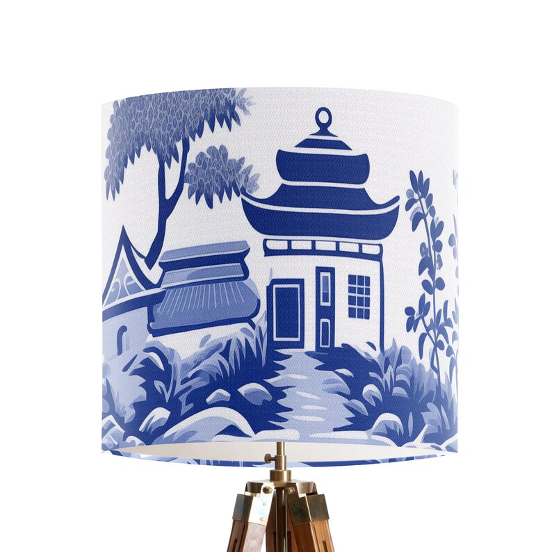 Oriental Lampshade, Blue and White Chinese Pagoda Printed Lampshade ...