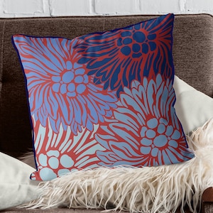 Chrysanthemum Quartet Blue and Red pillow covers, Floral Pillow shams, chinese style cushion cover, chinoiserie pillow, oriental flowers
