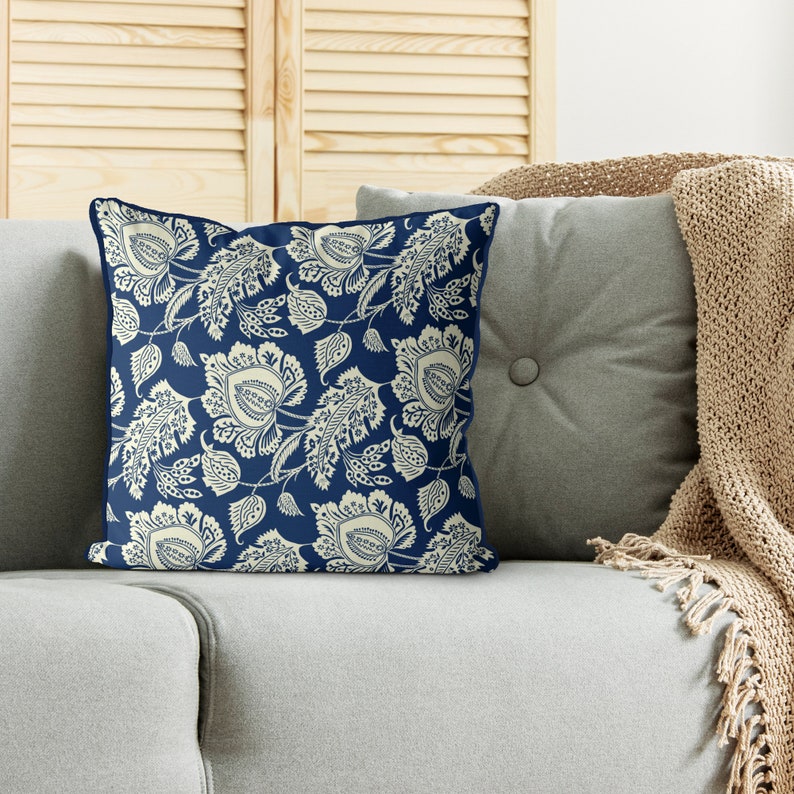 Hamptons style throw pillow Blue and cream Chinoiserie cushion Etsy