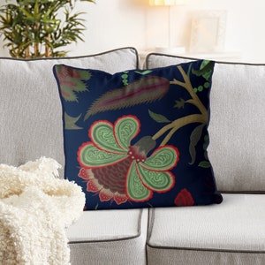 Blue jacobean style couch pillow, Navy Blue floral pillow cover, Blue euro sham, sofa pillow, Blue and green throw cushion covers UK ANNABEL