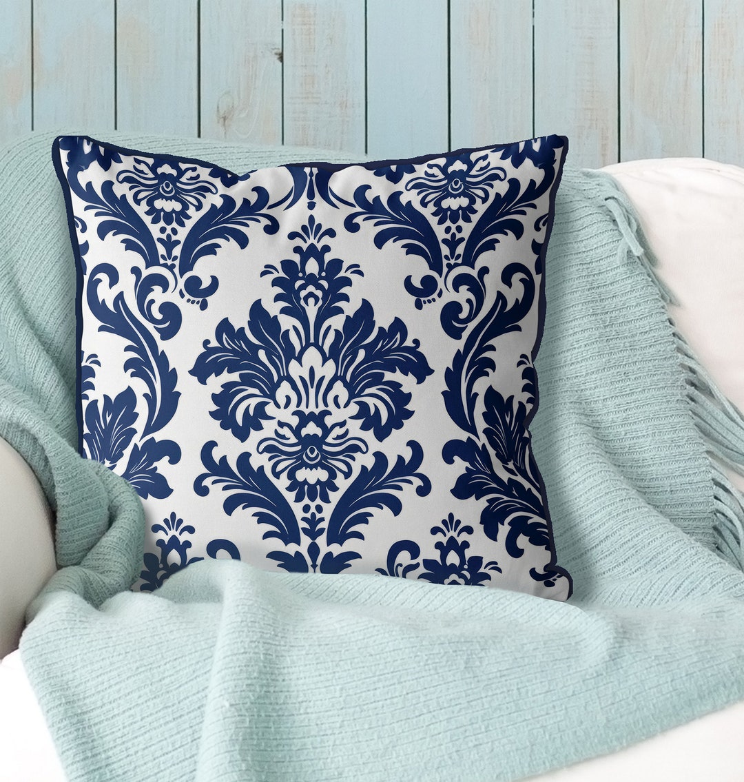 2 Pack Federe per Cuscini,Blu e bianco, fiori d'arte damascata con volute barocche ispirazione gia,Federa per Divano Casa Soggiorno Camera da Letto Decorazione per Interni 45x45cm Quadrate per Cuscino 2 Pack Federe per Cuscini,Blu e bianco, fiori d'arte damascata con volute barocche ispirazione gia,Federa per Divano Casa Soggiorno Camera da Letto Decorazione per Interni 45x45cm Quadrate per Cuscino