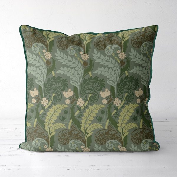 Modern English Country house pillow cover, Green Floral throw pillow cover, cotton flower cushion cover, cotton euro sham SPIRAL GARDEN
