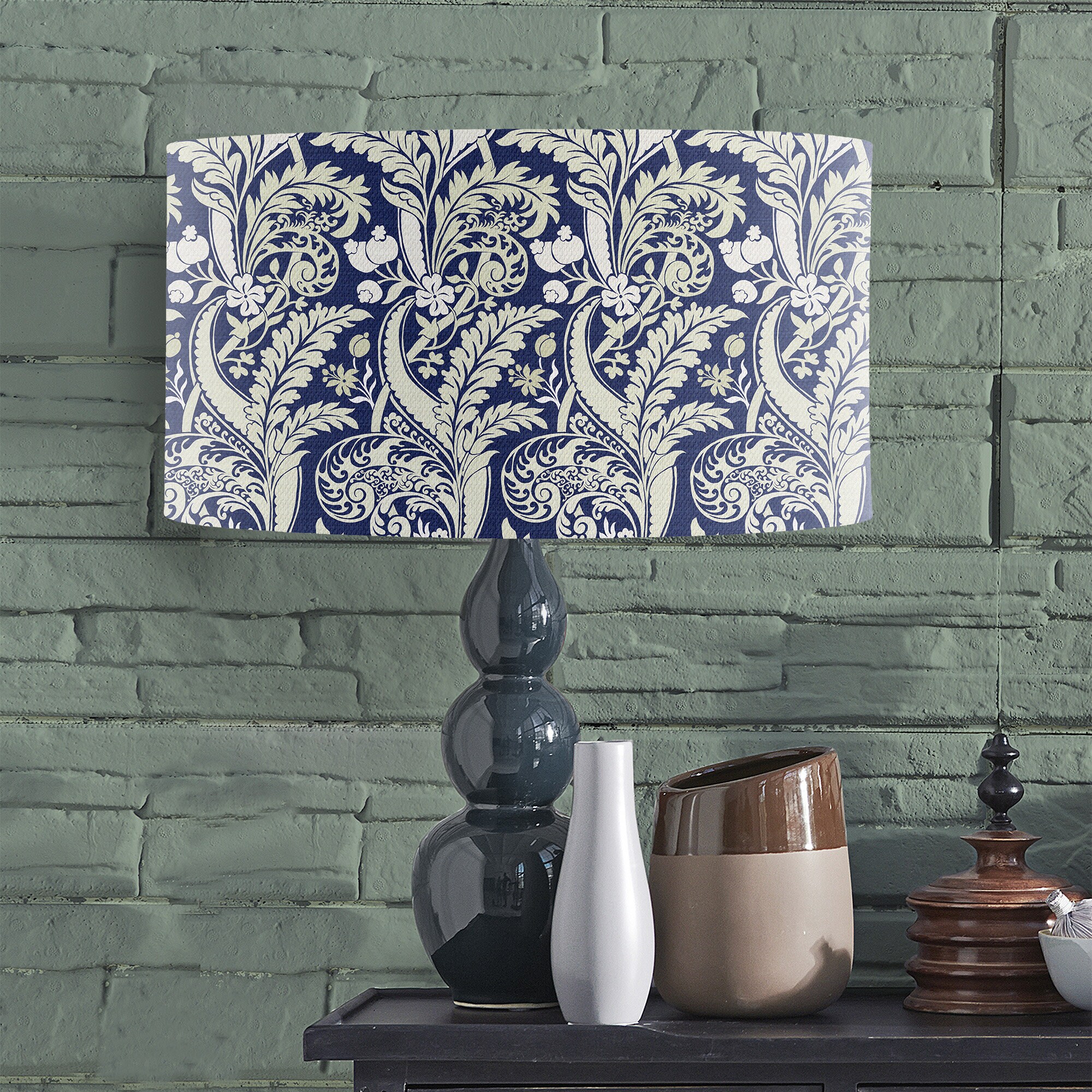 Blue and Cream Lamp Shade Woodland Lampshade Hamptons Style Etsy