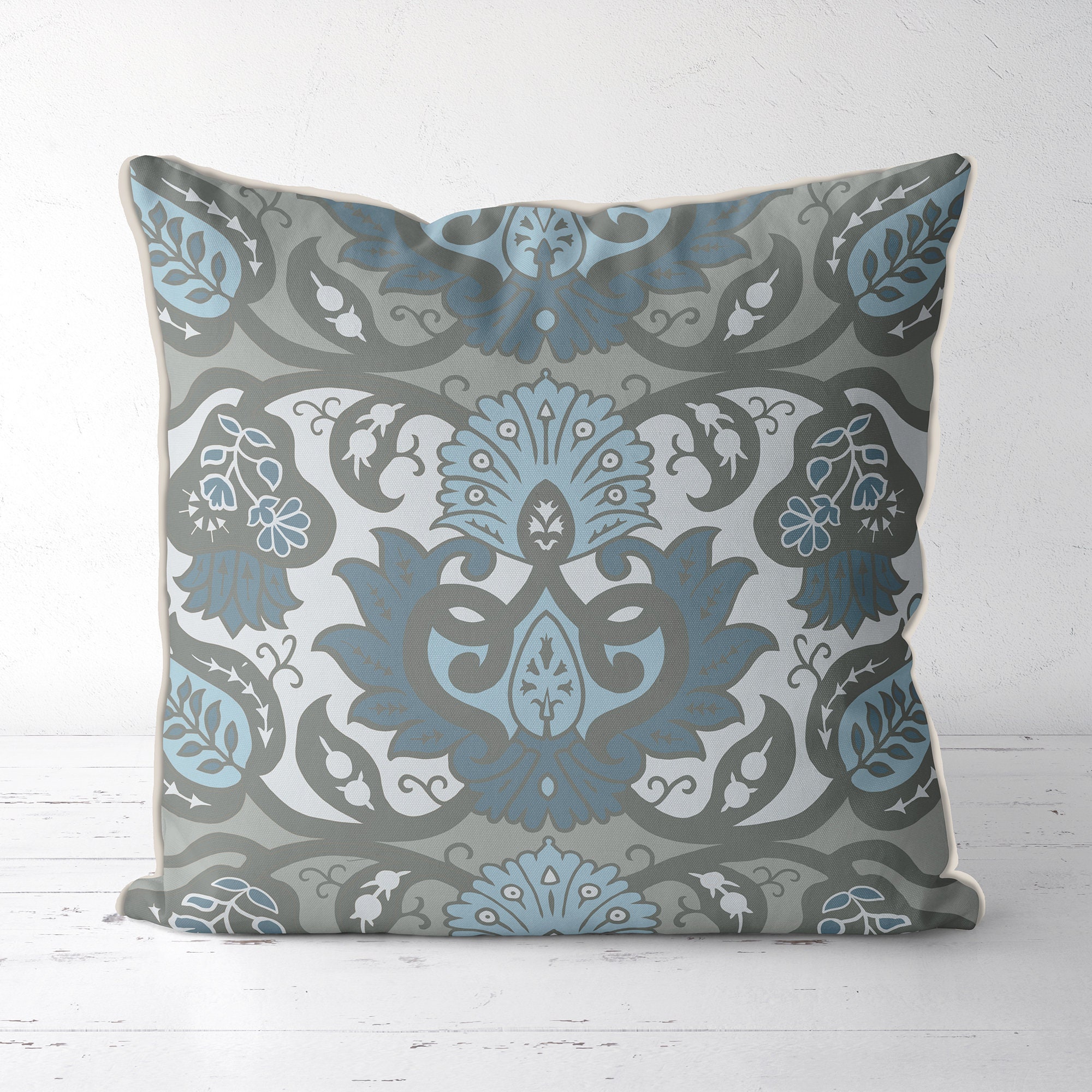 Modern pillow cover Blue and Gray accent cushion blue Etsy