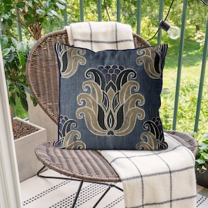 Boho Pillow Cover in Blue and earth tone, south western decor, boho chic autumn homes Blue and tan cushion cover, fall decor - ANCIENT LOTUS