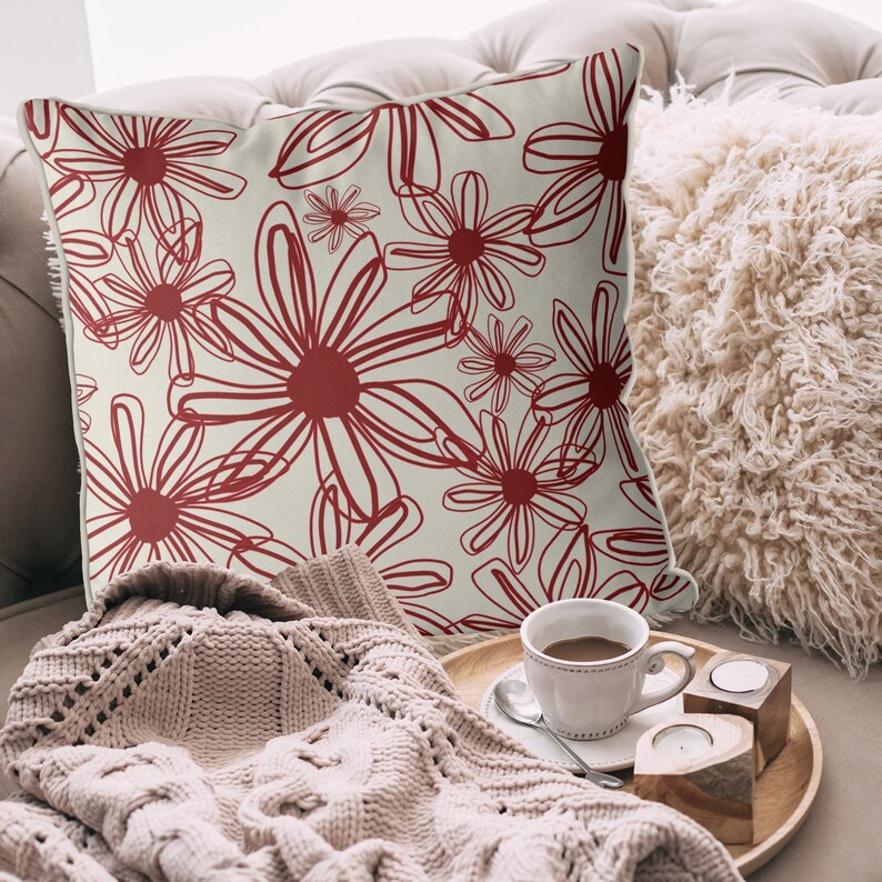 Modern Floral Pillow covers flower cushions grey cream Etsy