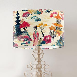 Oriental Japanese Geisha lampshade, handmade fabric printed drum lamp shade, country home decor, ceiling or table lamp for Asian style home