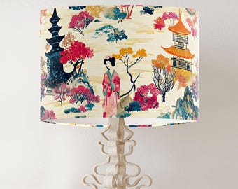 Handmade Geisha Lampshade, Oriental Drum Lamp Shade, Asian Decor