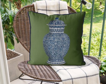 Chinoiserie Pillow Covers Blue and White Green Toss Pillow Chinese