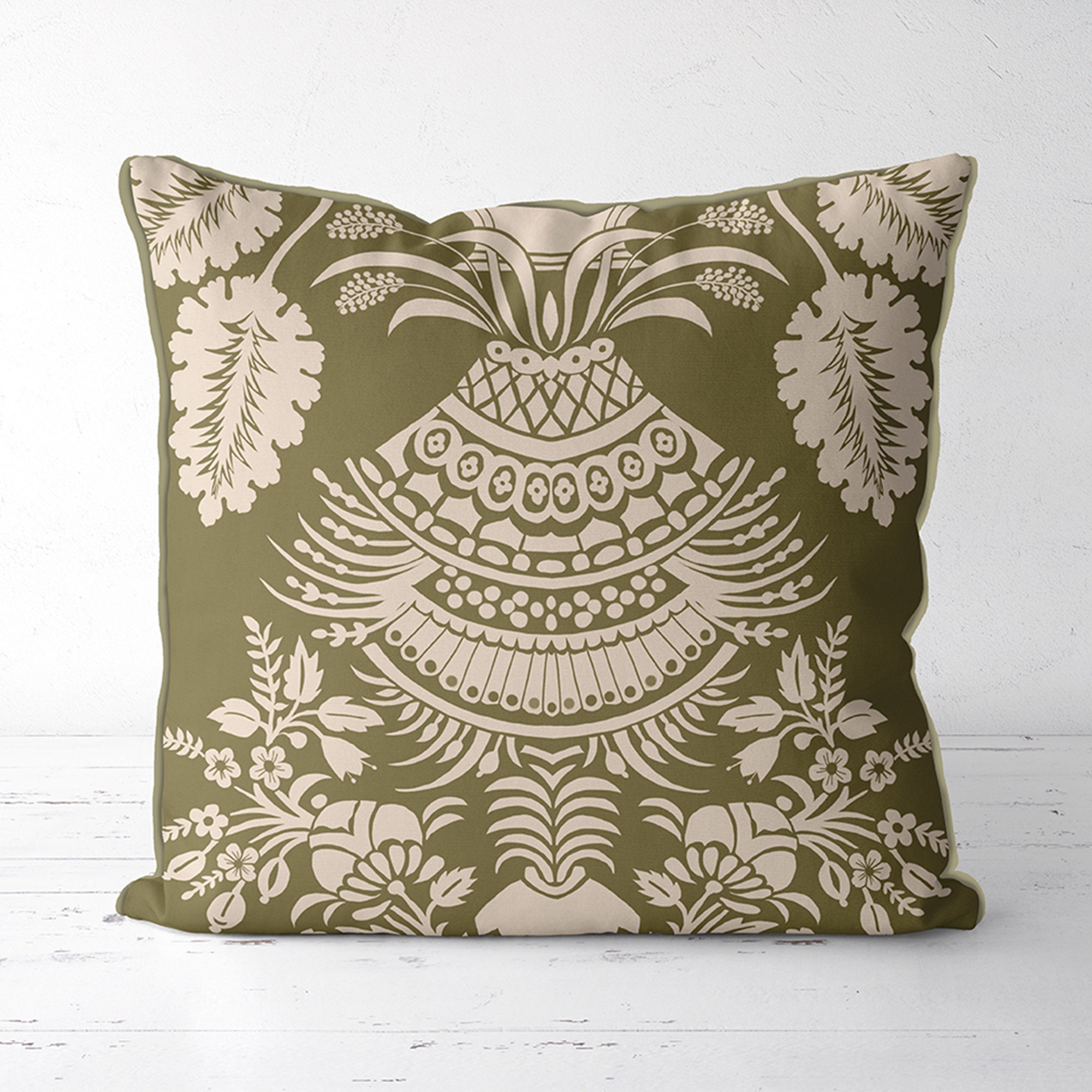 Olive Green Throw Pillow Cover Green and Cream Cushion Cover Etsy