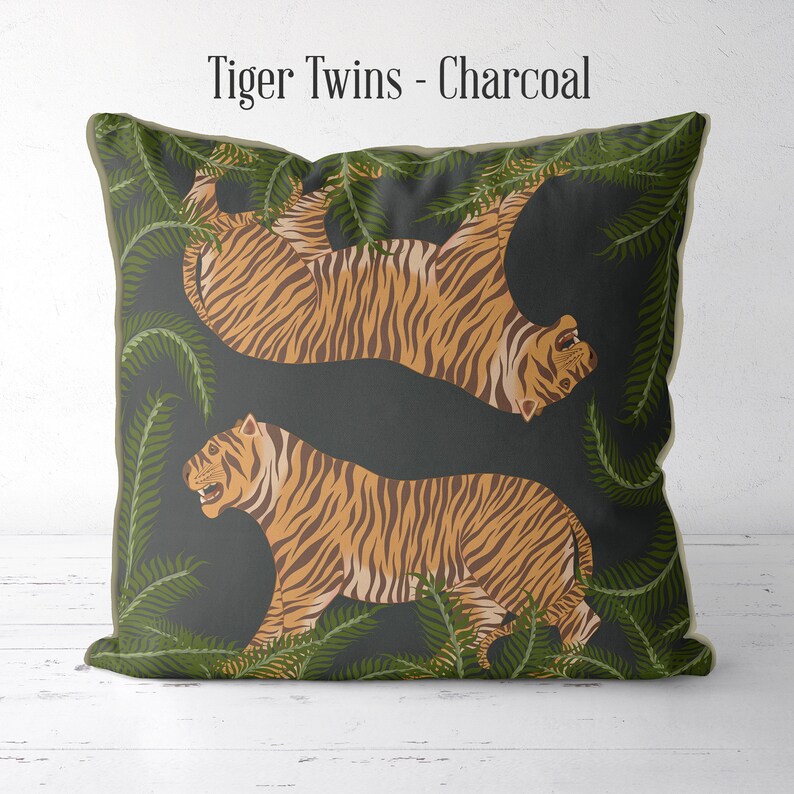 Tiger Throw Pillows Tiger Pillow Cover Blue Tropical Etsy UK