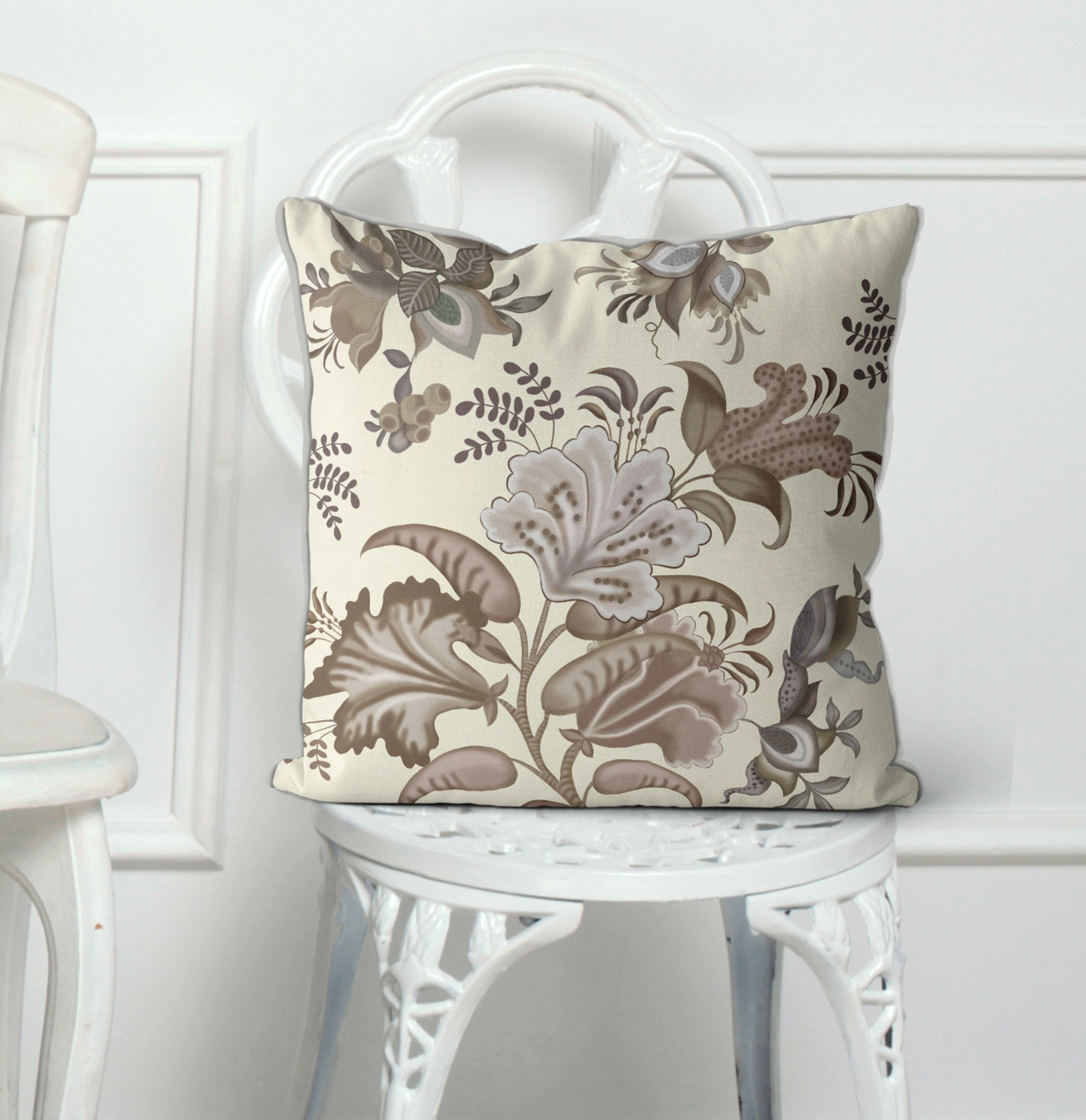 Pillow cover Taupe and Cream floral cushion cover flower Etsy
