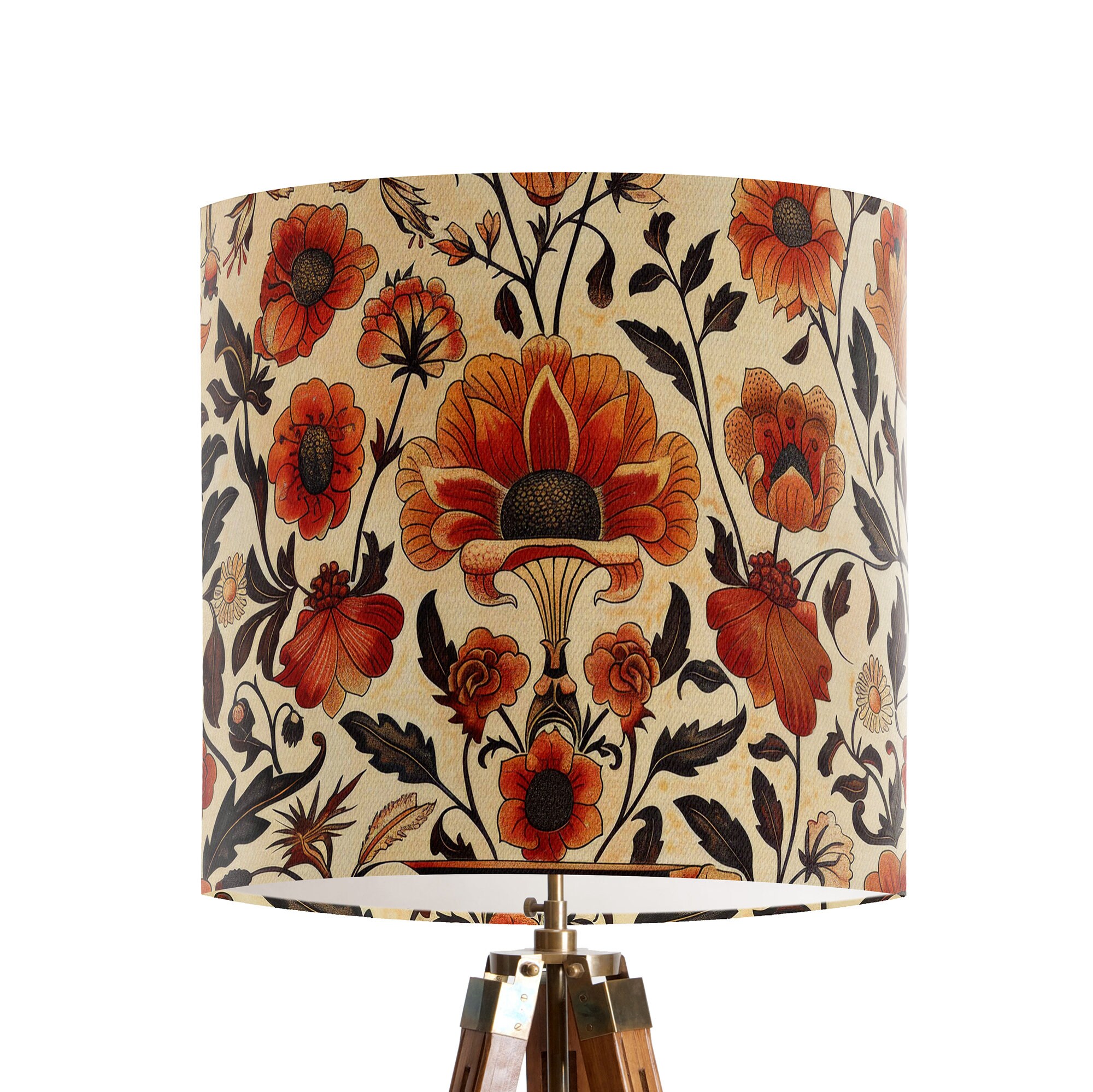 William Morris Style Lampshade, Terracotta Floral Drum Shade