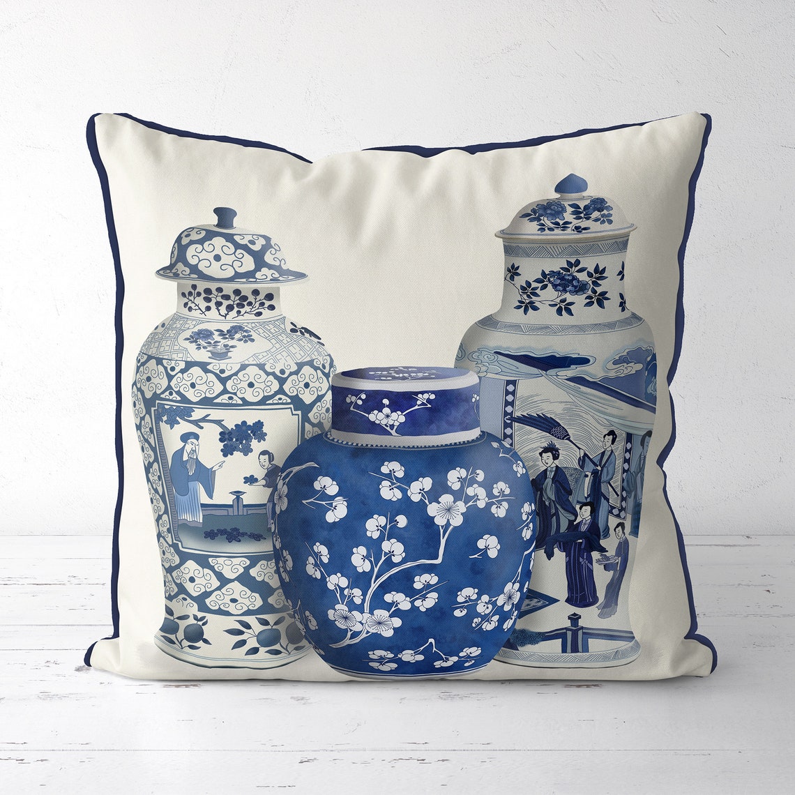 Chinoiserie Pillow Cover Blue and White Decorative Pillow Etsy