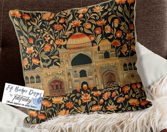 William Morris Stil Kissenbezug, indischer Stil Palast Blumenmuster, handgemachter Designer Kissenbezug Stoff, asiatisch Maximalist, Mughal Stil