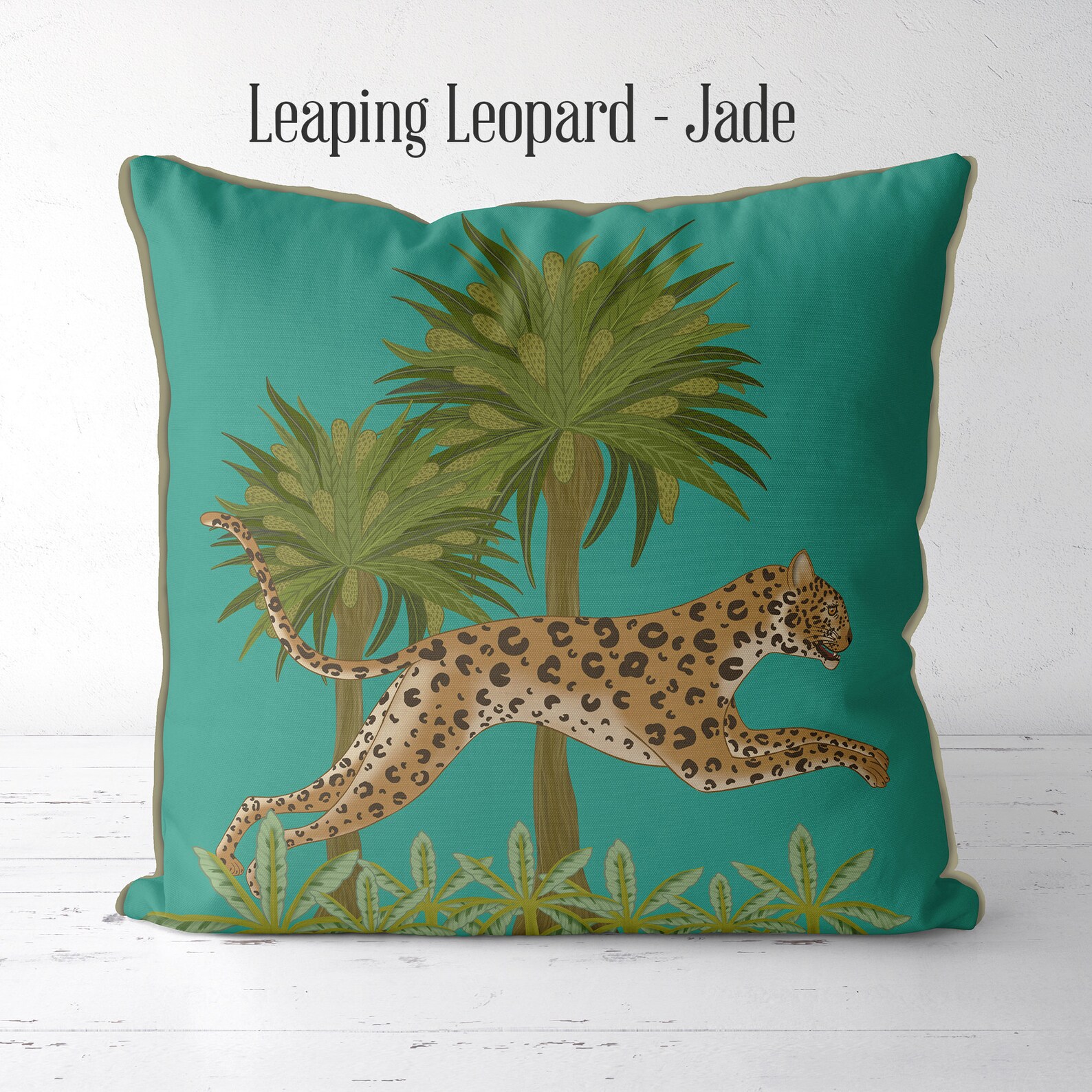 Leopard Pillow Cover Jade Green Tropical Designer Pillow Etsy