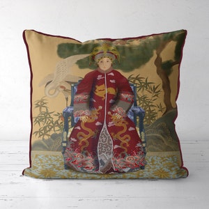 Chinoiserie pillow covers Chinese Ancestor Portrait cushion cover Empress 2 in Red Chinoiserie decor image 2